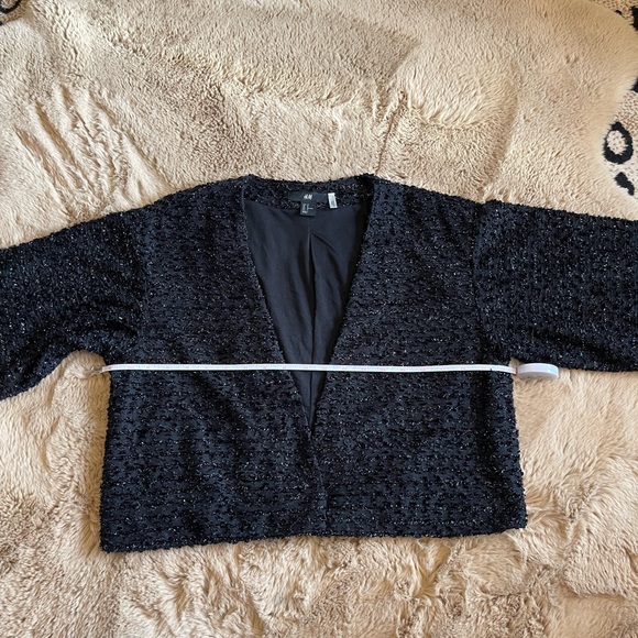 Black Metallic Boucle Cropped Jacket - Picture 9 of 16